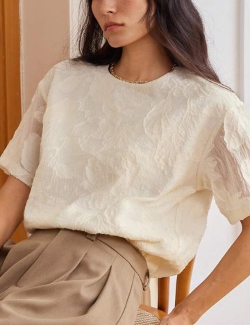 Cămașă cu m&acirc;necă scurtă Shein, crem