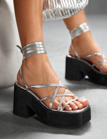 Sandale cu platformă Shein CUCCOO, argintiu