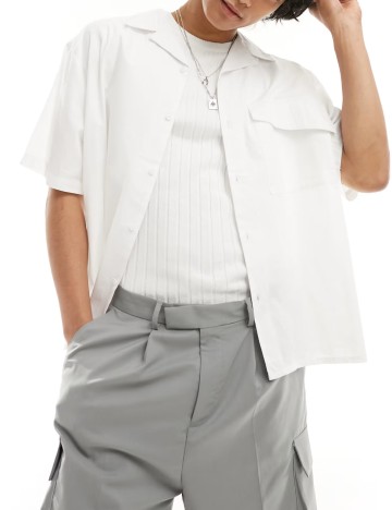 Cămașă cu m&acirc;necă scurtă ASOS, alb