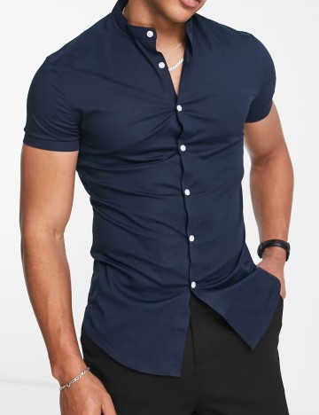 Cămașă cu m&acirc;necă scurtă ASOS, albastru