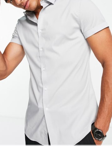 Cămașă cu m&acirc;necă scurtă ASOS, gri