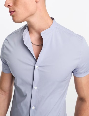 Cămașă cu m&acirc;necă scurtă ASOS, albastru