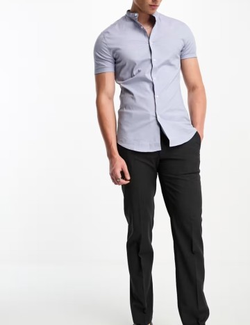 Cămașă cu m&acirc;necă scurtă ASOS, albastru