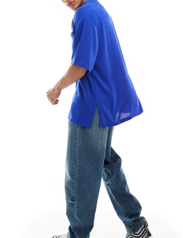 Cămașă cu m&acirc;necă scurtă ASOS, albastru