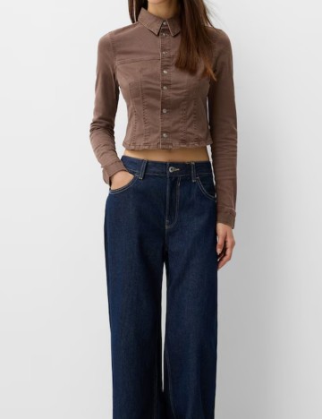 Bluză cu nasturi Bershka, maro