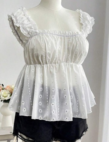 Cămașă cu m&acirc;necă scurtă Shein Curve+, alb