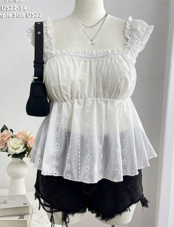 Cămașă cu m&acirc;necă scurtă Shein Curve+, alb