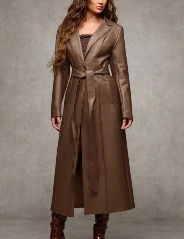 Trench imitație de piele Shein, maro