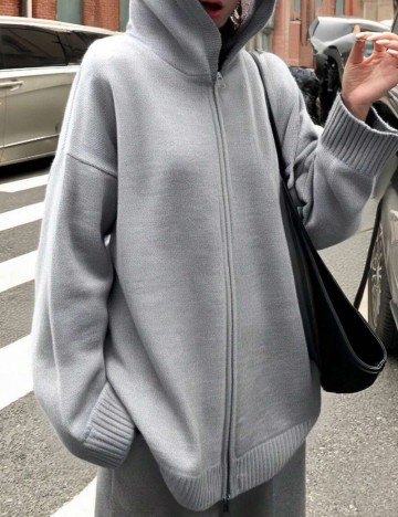 Pulover cu fermoar Shein, gri