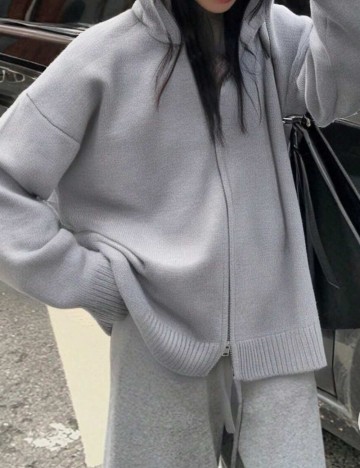 Pulover cu fermoar Shein, gri