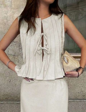 Cămașă cu m&acirc;necă scurtă Shein, bej