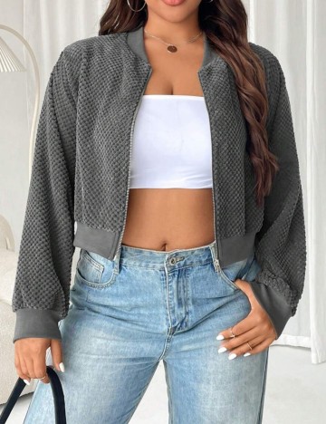 Bluză cu fermoar Shein Curve+, gri