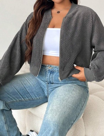 Bluză cu fermoar Shein Curve+, gri