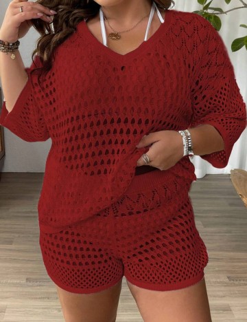 Compleu de plajă Shein Curve+, roșu