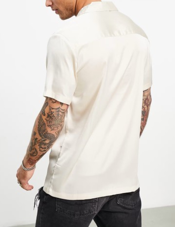 Cămașă cu m&acirc;necă scurtă ASOS, bej