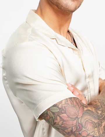 Cămașă cu m&acirc;necă scurtă ASOS, bej