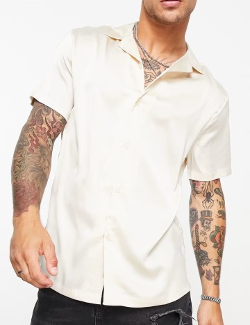 Cămașă cu m&acirc;necă scurtă ASOS, bej