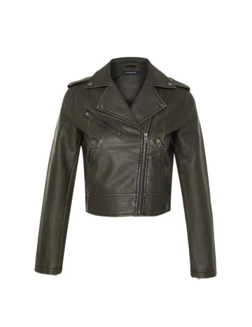 Jachetă imitație de piele TRENDYOL, kaki