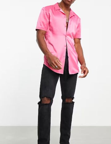 Cămașă cu m&acirc;necă scurtă ASOS, roz