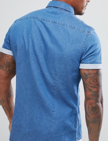 Cămașă cu m&acirc;necă scurtă ASOS, albastru