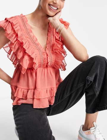 Cămașă cu m&acirc;necă scurtă ASOS, roz