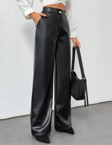 Pantaloni imitație din piele Shein, negru