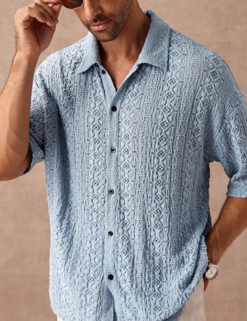 Cămașă cu m&acirc;necă scurtă Shein, albastru