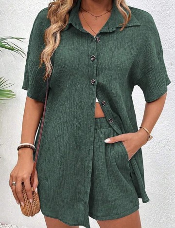 Cămașă cu m&acirc;necă scurtă Shein, verde