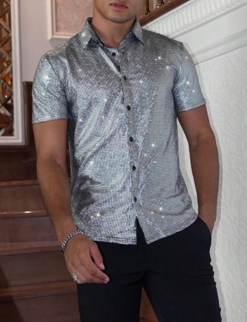 Cămașă cu m&acirc;necă scurtă Shein MANFINITY, argintiu