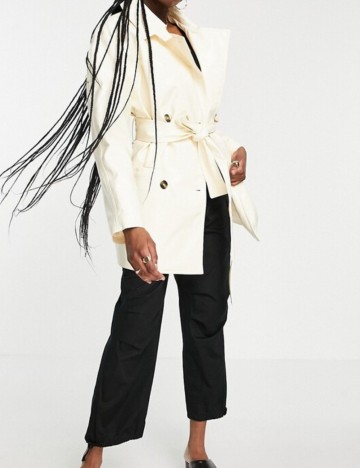 Trench imitație de piele WEEKDAY, crem