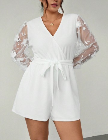 Salopetă scurtă Shein Curve+, alb