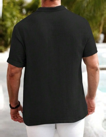 Cămașă cu m&acirc;necă scurtă Shein, negru