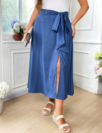 Fustă midi Shein Curve+, albastru