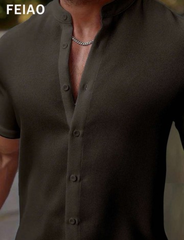 Cămașă cu m&acirc;necă scurtă Shein, maro