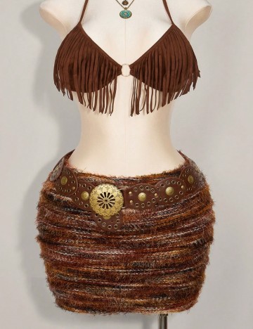 Fustă mini Shein Curve+, maro