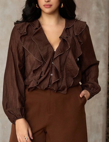 Cămașă Shein Curve+, maro