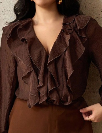 Cămașă Shein Curve+, maro