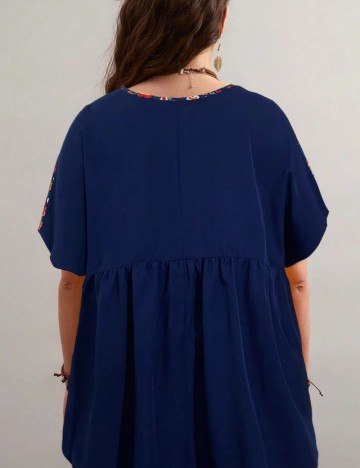 Cămașă cu m&acirc;necă scurtă Shein Curve+, albastru