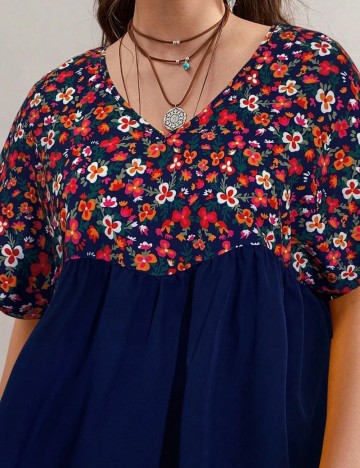 Cămașă cu m&acirc;necă scurtă Shein Curve+, albastru