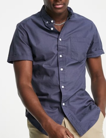 Cămașă cu m&acirc;necă scurtă ASOS, albastru