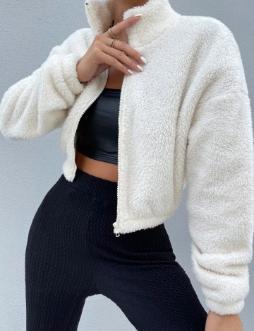 Bluză cu fermoar Shein, crem