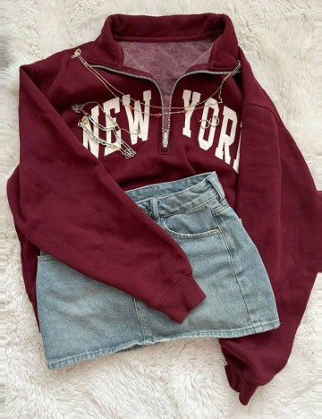 Hanorac Cu Fermoar Shein, vișiniu