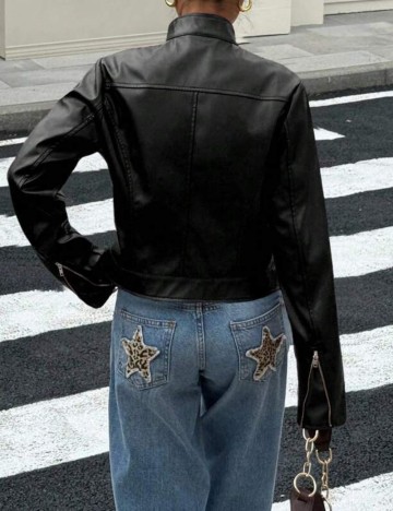 Jachetă imitație de piele Shein, negru