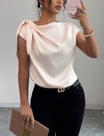 Cămașă cu m&acirc;necă scurtă Shein, bej