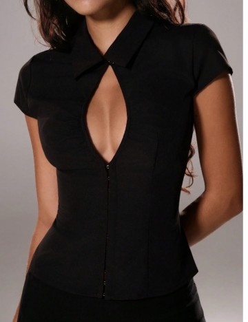 Cămașă cu m&acirc;necă scurtă Shein, negru