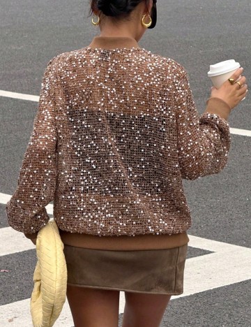 Bluză cu fermoar Shein, maro