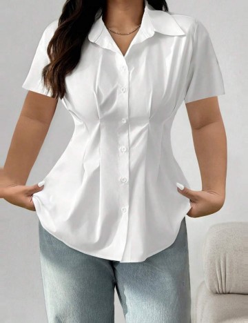 Cămașă cu m&acirc;necă scurtă Shein, alb