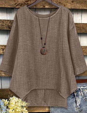 Cămașă cu m&acirc;necă scurtă Shein Curve+, maro