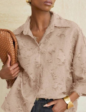 Cămașă cu m&acirc;necă scurtă Shein Aveloria, bej