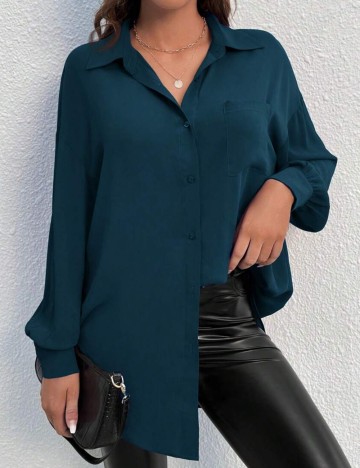 Cămașă Shein Curve+, turcoaz